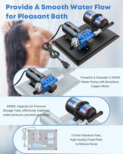 Image of Kohree RV Water Pump 110V AC 5.5GPM 55PSI and 0.75L 125PSI Pre-Pressurized Accumulator Tank, Quiet Water Transfer Pump and Accumulator Tank System for Home Use, RV, Boat, Kitchen, Bathroom, Irrigation