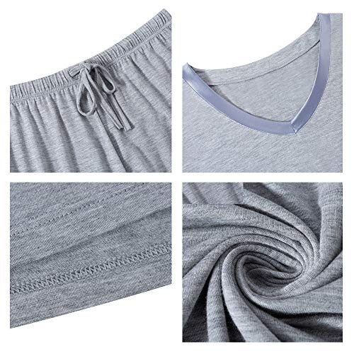 Tiktik Womens Bamboo V-Neck Pajama Set Comfy Sleepwear Top With Capri Pants Pjs Petite Plus Size S-4Xl, Heather Grey, 4X-Large #TOP4