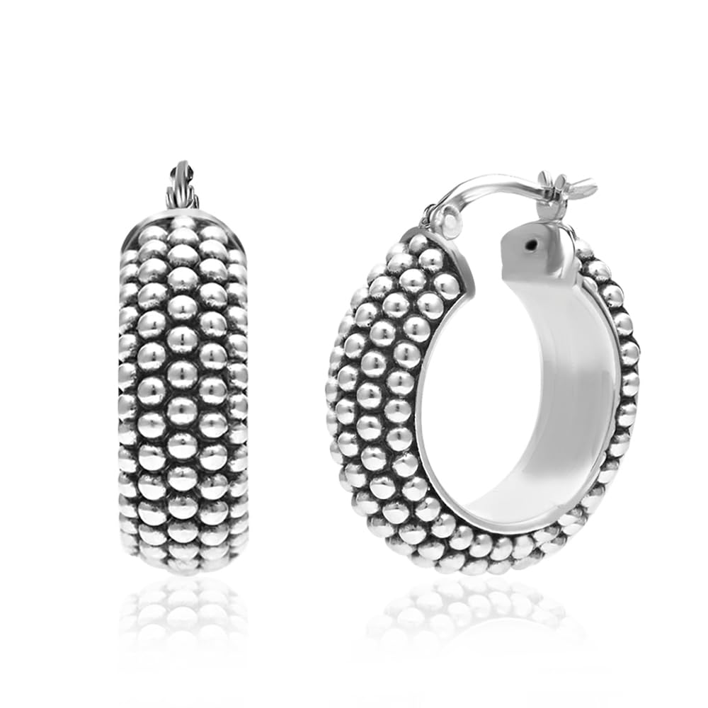 LeCalla 925 Sterling Silber Bali-Stil Hoop Ohrringe Leichtgewicht Click-Top Antik Zwei-Ton Perlen Italienischen Bali-Stil Ohrring Hoops für Frauen