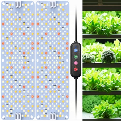 2Pack lámparas LED para plantas, luz de espectro completo para plantas de interior, panel de lámparas de cultivo con auto de 4/8/12 horas, luz de crecimiento para cultivo, vegetación y floración