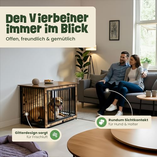 zooprinz Designer Hundebox 98 x 65 x 70 cm- Stilvolles Möbelstück - EIN eleganter Hundeschrank mit dekorativer Oberplatte im warmen Holz Look. Für Zuhause, drinnen/innen – Rückzugsort für Hunde