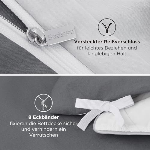 BEDSURE Bettwäsche 135x200 4tlg Mikrofaser - Grau/Anthrazit, 80x80 Kissen – Ansicht 4