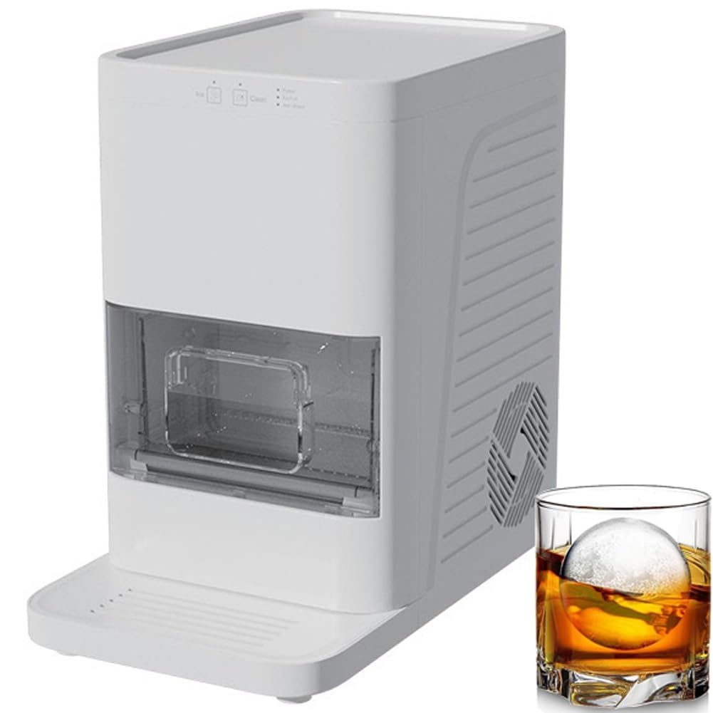 BOOZXCV Countertop Ice Maker Machine, Clear Ice Ball Maker, Auto Self-Cleaning, Makes 2 Spheres in 55 Min, 8-10 Ice Storage Capacity, 1.2L for Home or Bar Use (White)