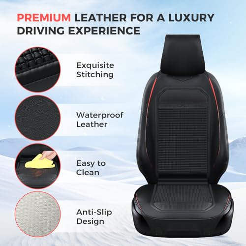 Image of FLORICH Leather Car Seat Covers Universal Car Seat Cushion Comfortable Automotive Seat Protector Fit for Car SUV Truck Van, Black&Red Line