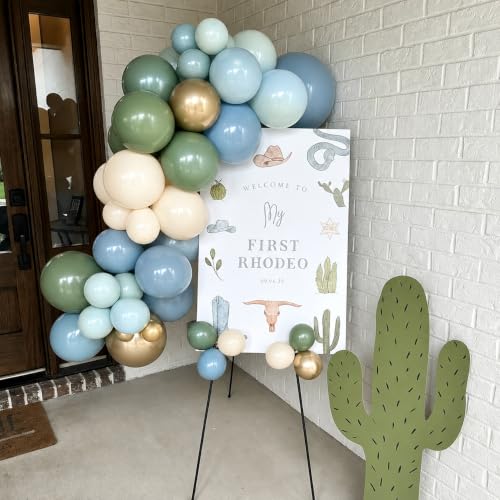 Image of Baby Shower Sage Green Dusty Blue and White Balloon Garland Kit 144 Pcs