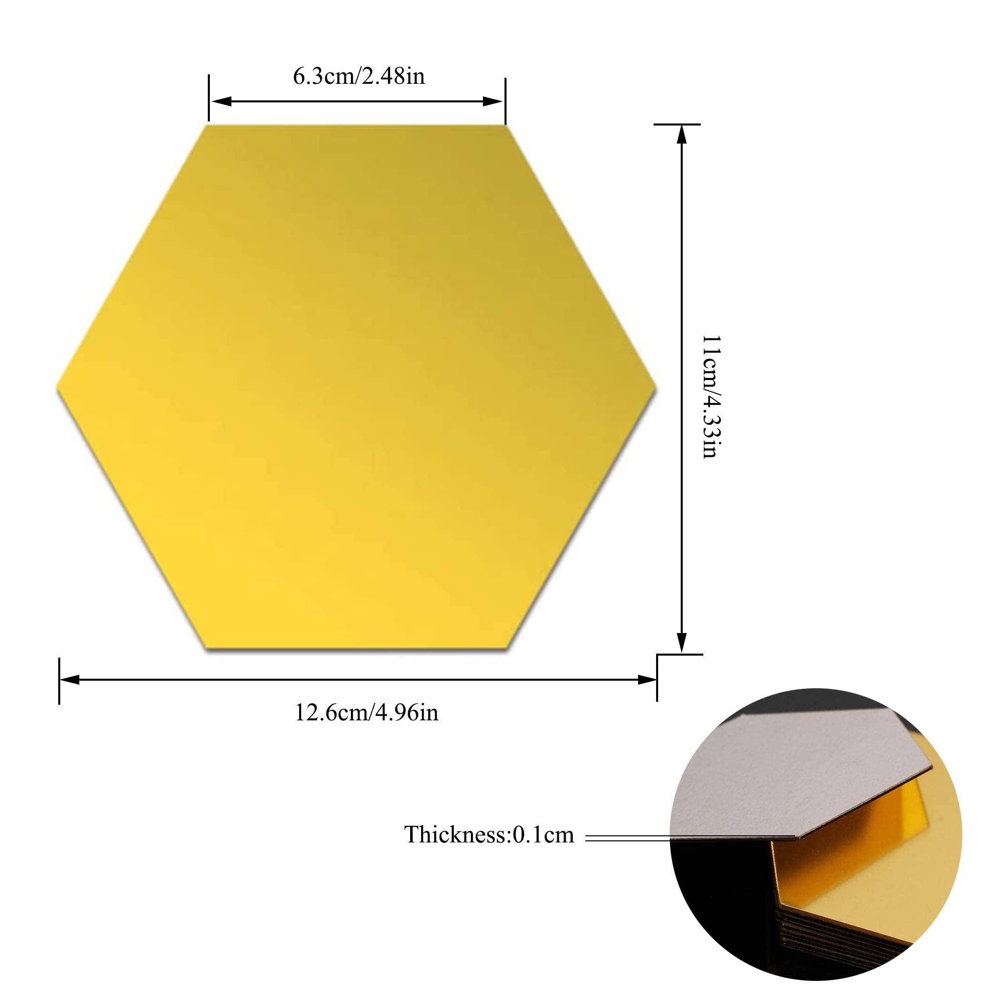 Strehknewen Hexagon Spiegel 30 Stück - Selbstklebend 12.5cm | Acryl Wanddeko