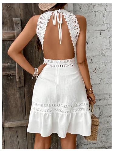 Image of SweatyRocks Women's Ruffle Backless Lace Dress Halter Sleeveless Summer Dresses