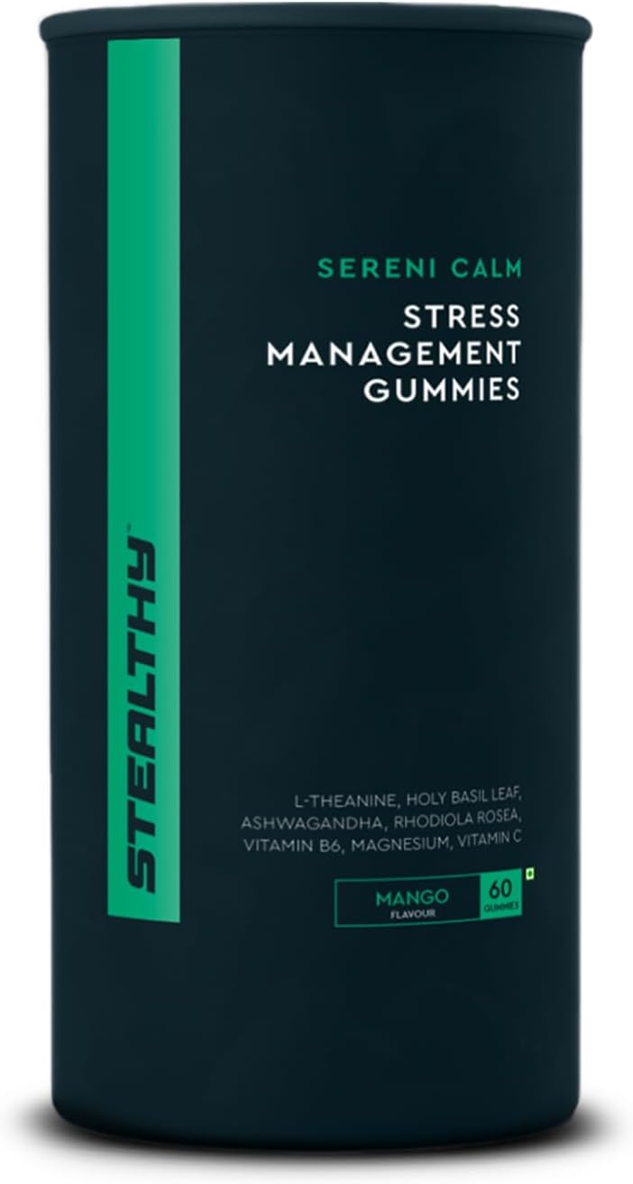 Stealthy Sereni Calm Stress Management Ashwagandha Gummies with Magnesium for Stress, Anxiety Relief & Relaxation, Sugar-Free, 100% Vegan & Gluten-Free - Mango, 60 Gummies for 60 Days