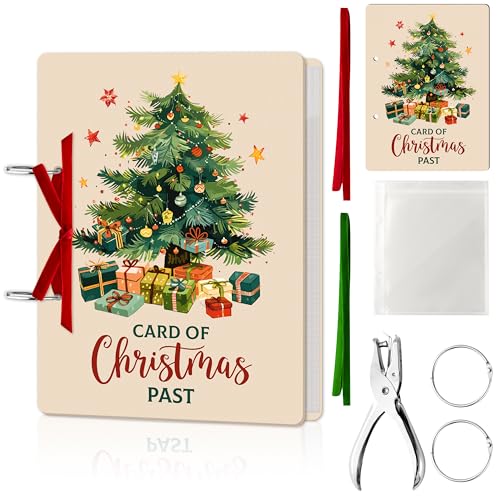 Tarjetas de Navidad organizador de madera CJiangpo con fundas y perforador para recuerdos 2