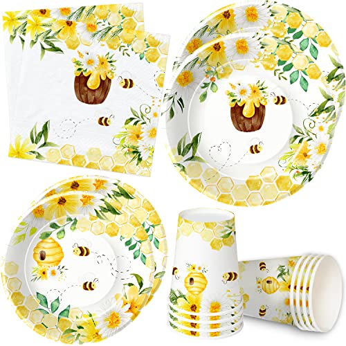Xigejob Bee Party Decorations Tableware Bumble Bee Theme Party Supplies Include Dinner Plates Dessert Plates Cups Napkins for