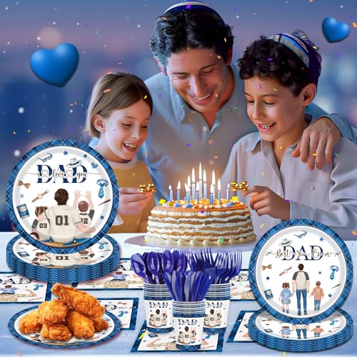 JLCFUTURE 140Pcs Father's Day Party Supplies Tableware Set Dad's Birthday Party Decorations Plates and Napkins I Love You Dad Happy Father's Day Paper Plates, Serve for 20 - Image 4