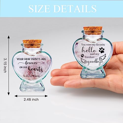 2 Stück Haustier-Erinnerungsflasche für Haare, Asche & Zähne - Glasfläschchen zur Aufbewahrung - Trostgeschenk bei Haustierverlust (Weiß, 1 STK Paw Prints+1 STK Hardest Goodby, Herz)