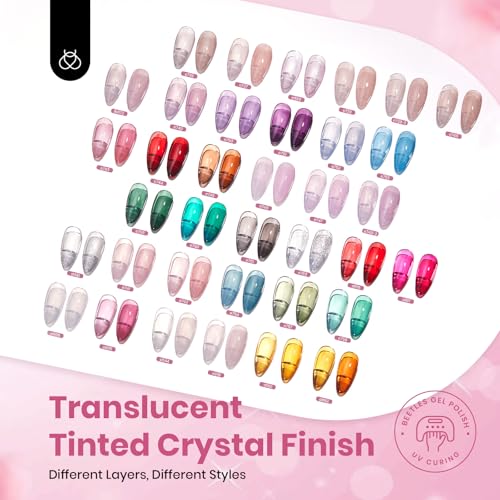 Image of Beetles Jelly Gel Nail Polish Set, 53PCS 36 Colors Jelly Pink Milky White Red Black Blue Green Silver Cat Eye Base Glitter Glossy Matte Top Coat Crystal Ice Collection French Nails Gift for Women