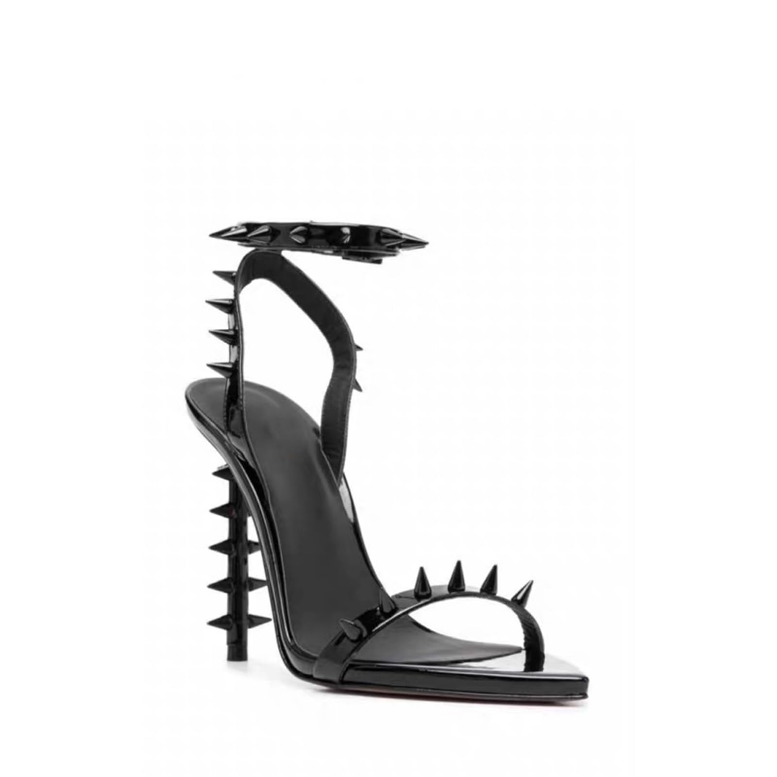 10CM Sandales à Talons Aiguilles Ankle Buckle Pointed Rivets Boucle Mode Sexy Dress Sandals