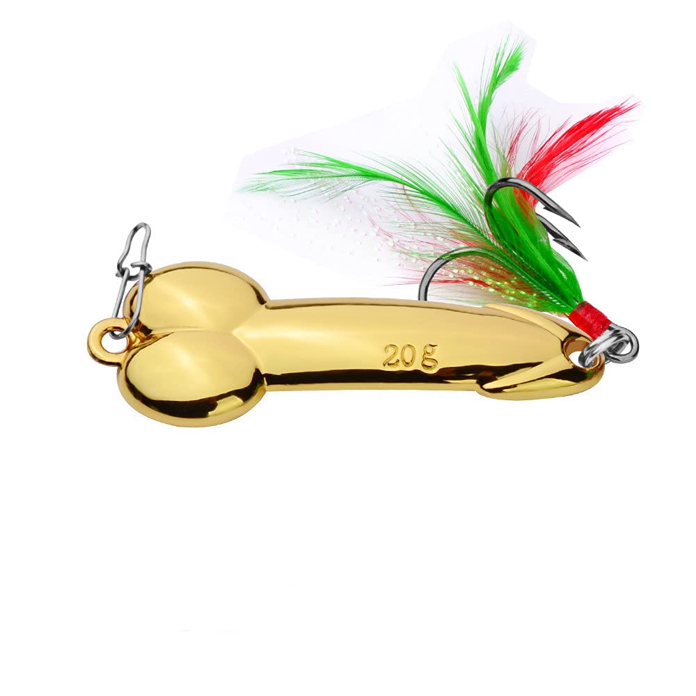 Gierzijia Fish Lures, 1PC Hard Metal Wobble Fish Lures Spoon Feather Bait Hook Fishing Tackle, Deep/Shallow Divers Spoon Lure for Bass Freshwater Saltwater (20G, Gold)