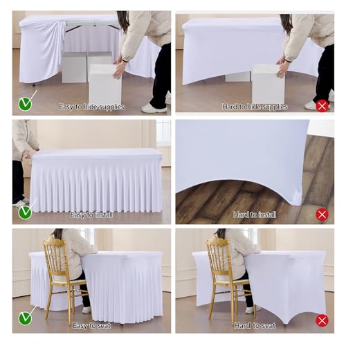 Image of Outpain White Spandex Table Clothes for 6 Foot Rectangle Tables-12Pack 6FT Spandex Fitted Table Cover, Wrinkle Free Tablecloths with Skirt for Parties, Wedding, Birthday, Banquet, Festival