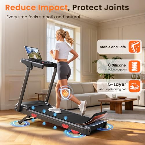 Image of Walking Pad Treadmill with APP, 12% Auto Incline Treadmills for Home Office, 3.0HP Brushless Ultra Quiet Compact Walking Pad with Handle Bars, 400lbs Capacity Shock Absorption, 0.6-7.5MPH Speed