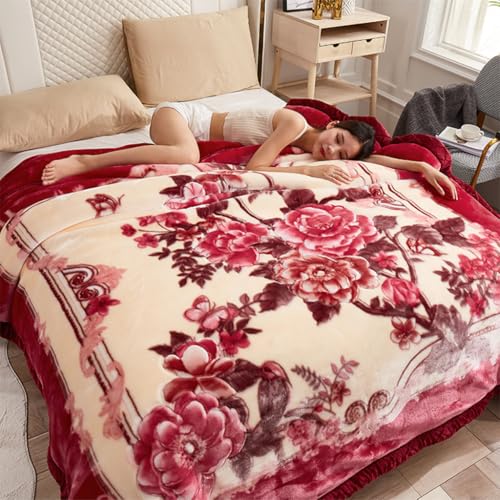 Fleece Blanket Quee King Size,Plush Korean Mink Blanket,4Kg - 2 Plyprinted Heavy Blanket for Winter - Ultra Soft Microfiber Sofa Fleece Blankets,C,200x230cm 4Kg(78x91in9lb)