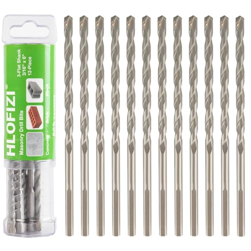 HLOFIZI 3/16 x 6 Masonry Drill Bits 3/16 inch Concrete Hammer Drill Bits Carbide Tipped for Cement Brick Stone 12 Pack