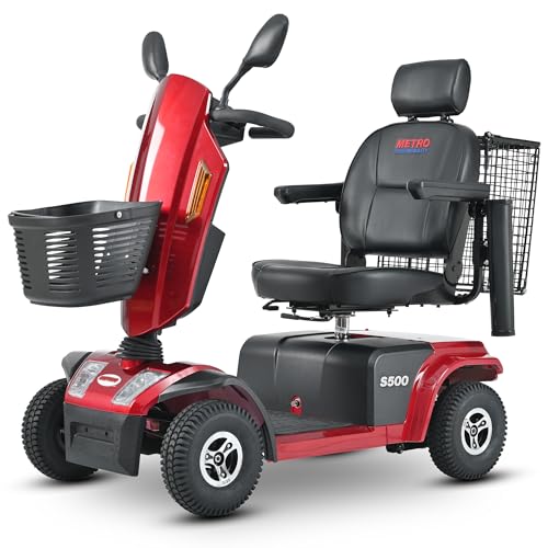 S500 4-Wheel Electric Mobility Scooter, Long-Range 52Ah Battery Up to 25 Miles, 500W Heavy-Duty Motor, 10” Pneumatic Tires, Adjustable Captain Seat, Storage Baskets for Seniors, Red