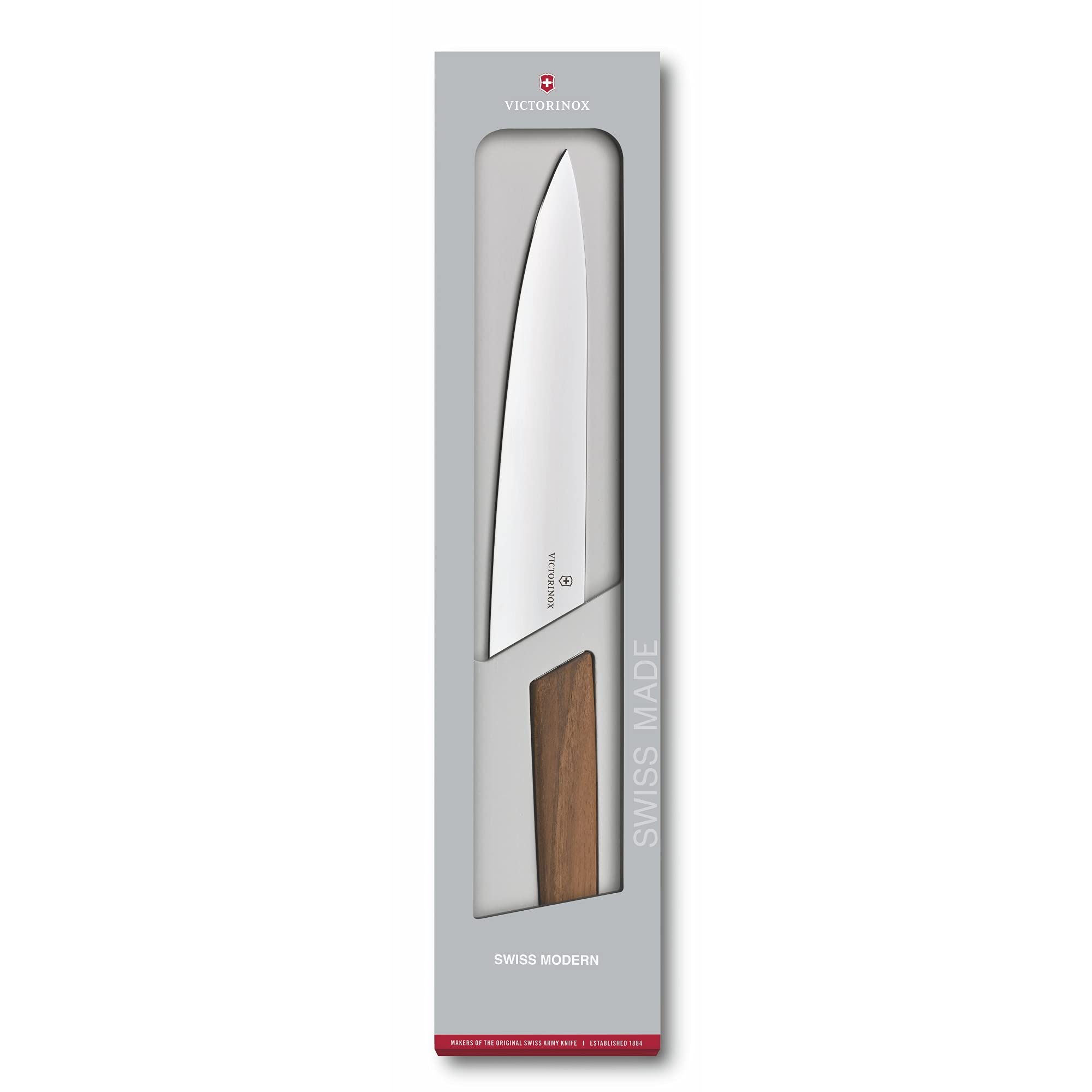 Victorinox Swiss Modern, Profi Tranchiermesser, Extra Scharfe Klinge, gerader Schliff, 22 cm, Edler Holzgriff, Rostfreier Stahl, braun