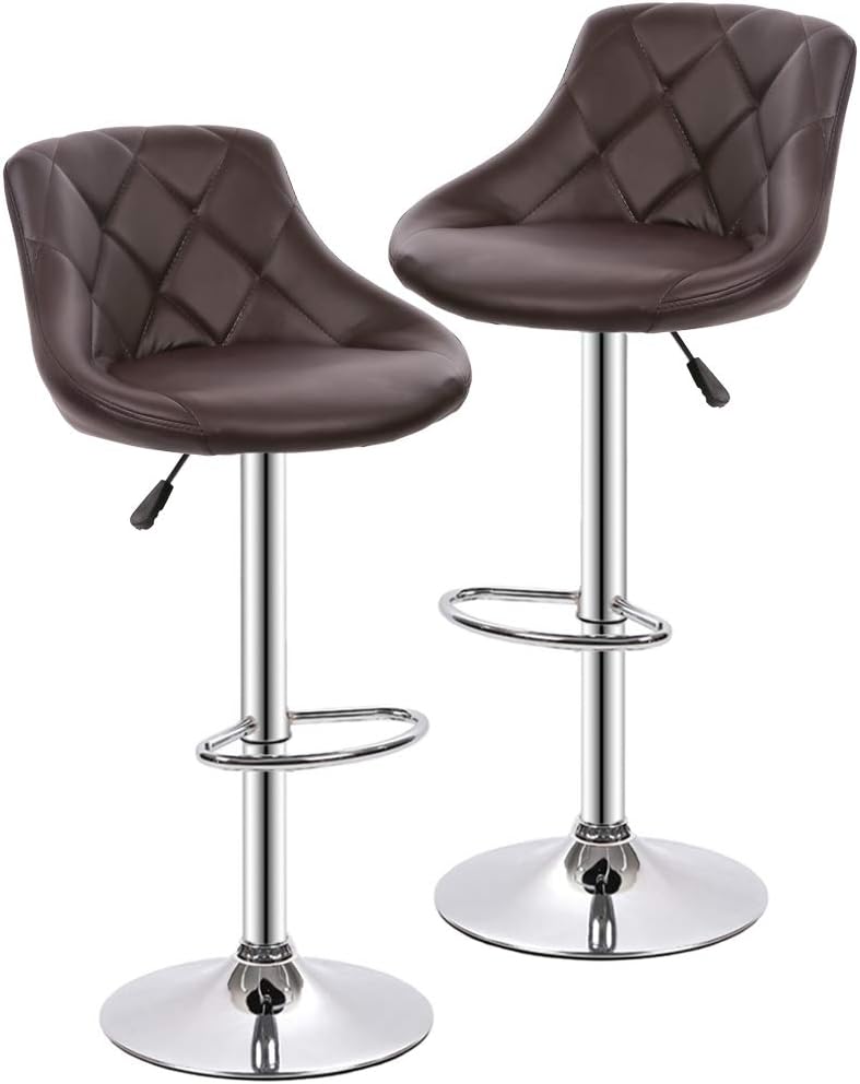 Bar Stools Barstools Swivel Stool Set of 2 Height Adjustable Bar Chairs with Back PU Leather Swivel Bar Stool Kitchen Counter Stools Dining Chairs (Brown)
