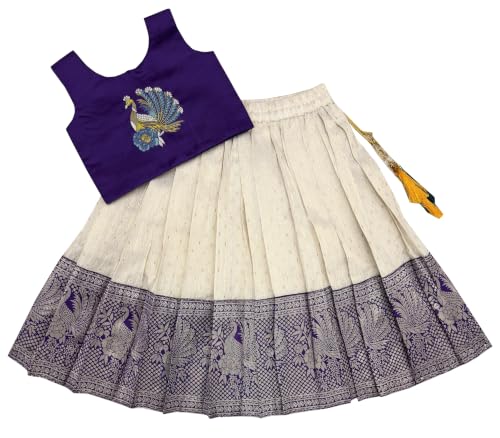 Image of Girls South Indian Pattu Pavadai | Traditional Jacquard Silk Lehenga Choli Set