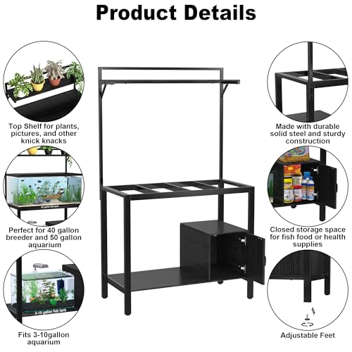 GDLF 40-50 Gallon Fish Tank Stand with Plant Shelf Metal Aquarium Stand with Cubby Storage 36.6" x 18.5" Tabletop fits Aquarium,Turtle Tank,or Reptile Terrariums