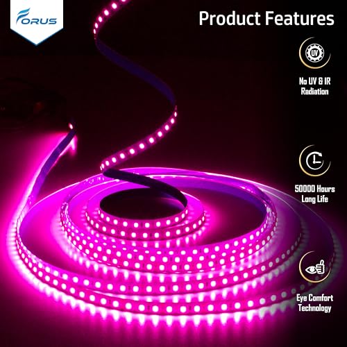 Image of Forus 5 Meter (5M) 8mm Pink LED Strip Light, 120 LEDs /M Plug & Play Flexible Lighting for Home Decor, False Ceiling, Pooja Room, Living Room, Kitchen, Mirror, Stairs, 2-Year Warranty