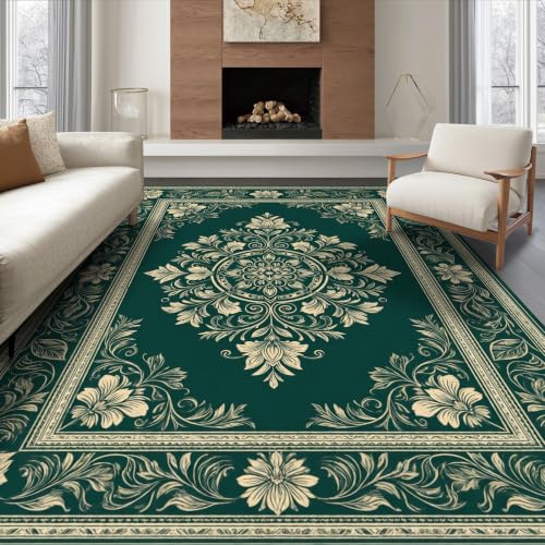 ODIKA 6'x9' Deep Green Vintage Boho Backed Pattern Ultra-Soft Area Rug