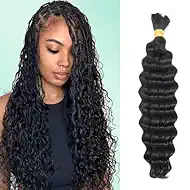 IXIMII Deep Wave Bulk Human Braiding Hair 20 inch 3.5oz(100g) 100% Human Hair Bundles Natural Black No Weft Curly Hair Extensions for Boho Braids