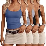 Yearntown 4 Pack Women's Camisole Tank Tops Open Back Scoop Neck Spaghetti Strap Knit Cami Tops Low Back Fitted Summer Shirts(X-Small,Black, Gray, White, Denim Blue)