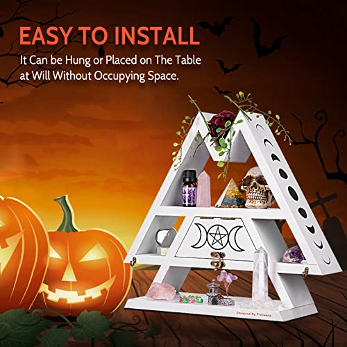 Pracaniz Crystal Shelf Display With Flap Drawer&Hooks For Wall&Desktop, White Moon Shelf For Crystal Holder As Witchy Room Decor,Jewelry Holder Triangle Shelf,Witchy Decor For Witchy Gifts #TOP4