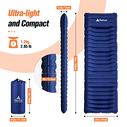 Hikenture Camping Mattress Ultra-Thick 5 Inch,Ergonomic Sleeping Pad With Pillow,Backpacking Sleeping Mat,Ultralight,Inflatable &Compact Camp Air Mattress For Tent,Hiking,Hammock(1100-B)(1100-B) #TOP1