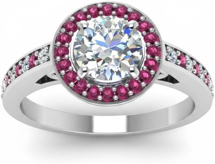 Choose Your Gemstone Petite Halo Pave Diamond CZ Ring Sterling Silver Round Shape Halo Engagement Rings Everyday Jewelry Wedding Jewelry Handmade Gifts for Wife US Size 4 to 12