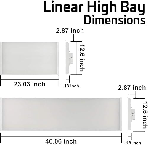 Miniatura 7 de Paquete de 2 lámparas LED lineales de techo para tienda, 2 pies, 105 W, 5000 K, 1-10 V, atenuación de 14170 lúmenes, igual a 4 lámparas T5, sin