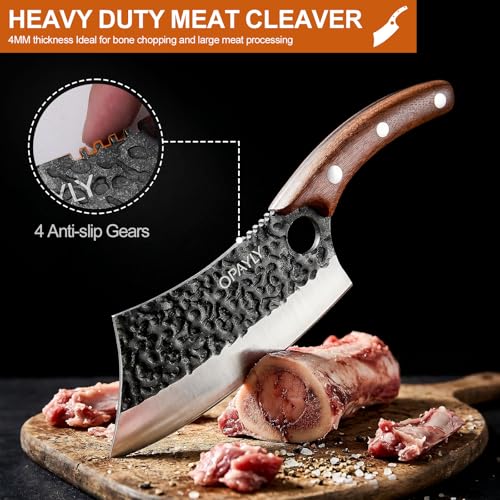 3PCS Hand Forged Butcher Knife Set Meat Cleavers, Serbian Chef Knife Viking Boning Knife High Carbon Steel Kitchen Knife for Meat Cutting, Outdoor BBQ Vegetable Camping, Gift for Men - image 4
