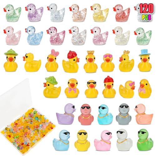 120 Pcs Mini Resin Ducks, Tiny Animals Figures to Hide Small Little Plastic Miniature Ducks Bulk for...