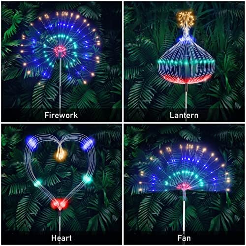 Lovcoyo Solar Garden Lights Outdoor, 4 Pack 480 LED Firework Path Lights Solar & USB Powered, Multicolor Sparklers Starburst Fairy Lights with Remote for Lawn Patio Christmas Party Wedding Decor