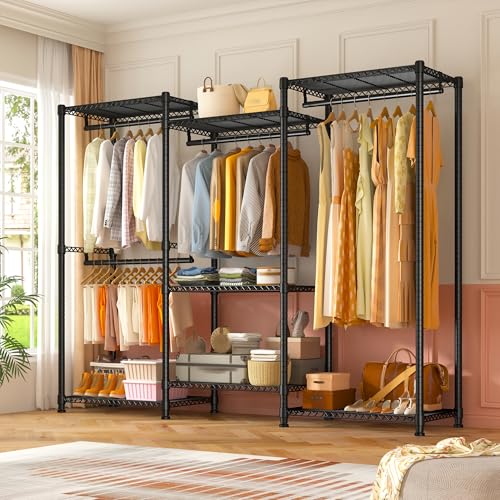 Raybee Clothes Rack Heavy Duty Clothing Rack Load 900Lbs Wardrobe Closet, Hanging Clothes Rack Heavy Duty Freestanding Garment Rack for Bedroom 77