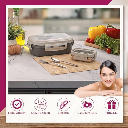 Image of Trueware Picaso Jr. Insulated Inner Steel Thermoware BPA Free, Airtight, Food Grade, 2 Containers Lunch Box 750 ML | for School, Kids, Boy & Girl | Hot Lunch Box