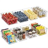 Set of 8 Clear Plastic Storage Bins, 2 kinds size Pantry Organizers for Refrigerator,Fridge,Freezer Organization and Storage,Kitchen Storage Containers for Packets, Snacks, Pouches, Spice Packets
