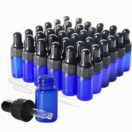 Blue Glass Dropper Essential Oils Vial, Mini Glass Eye Dropper Bottle With Black Threaded Lid for Trip (Blue, 3ml)