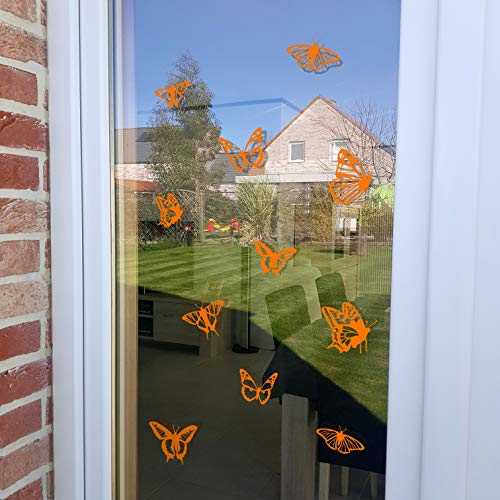 Window Protection Stickers - Anti-Collision Decals to Prevent People and Bird Strikes on Window Glass - Set of 18 Detailed Butterflies Stickers - Color: Orange - Image 3