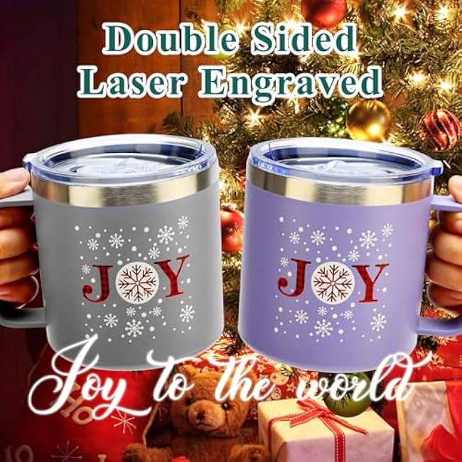 Grey Stainless Steel Snowflake Mug with Lid - Insulated Cute Christmas Coffee Mug for Him & Her - Festive Tumbler for Holiday Decor Gifts