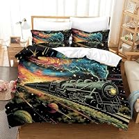 Set Biancheria Da Letto 3 Pezzi Treno A Vapore - Copripiumino King 220x240 Cm + 2 Federe, Microfibra
