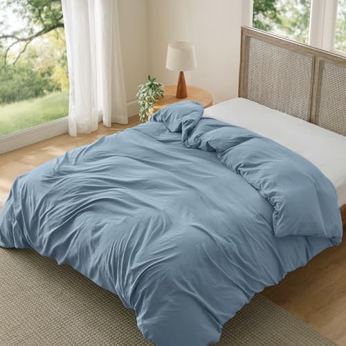 Image of Bedsure Duvet Cover King Size Only - Prewashed Cotton-Like Polyester Extra Soft All Season Bedding, Includes 1 Duvet Cover 104x90 Inches with Zipper Closure, Mineral Blue, Comforter Not Included