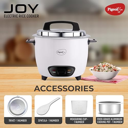 Pigeon by Stovekraft Joy Rice Cooker with Single pot, 1 litres. (White) | Toughened Glass Lid | 400 Watts | Aluminium Cooking Pot | Measuring Cup|... - Image 5