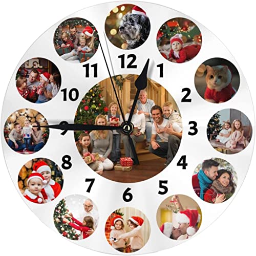 Naispanda Horloge Personnalisée avec Photo et Texte - Murale Personnalisable 20cm - Cadeau pour Famille, Anniversaire, Mariage, Saint-Valentin, Noël, Nouvel An