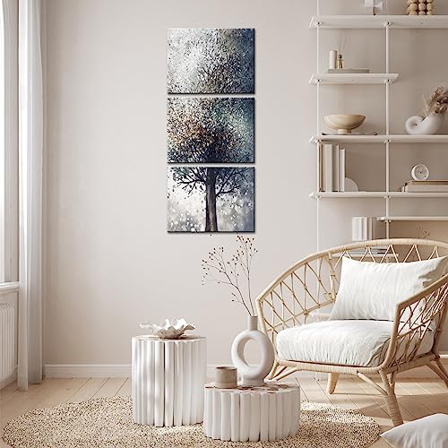 Conipit Vertical Tree Painting For Living Room Fantasy Grey Tree Wall Art Silver Tree Of Life Neutral Pictures Wall Decor Stretched Framed Ready To Hang 12''X16''X3 Pcs #TOP2
